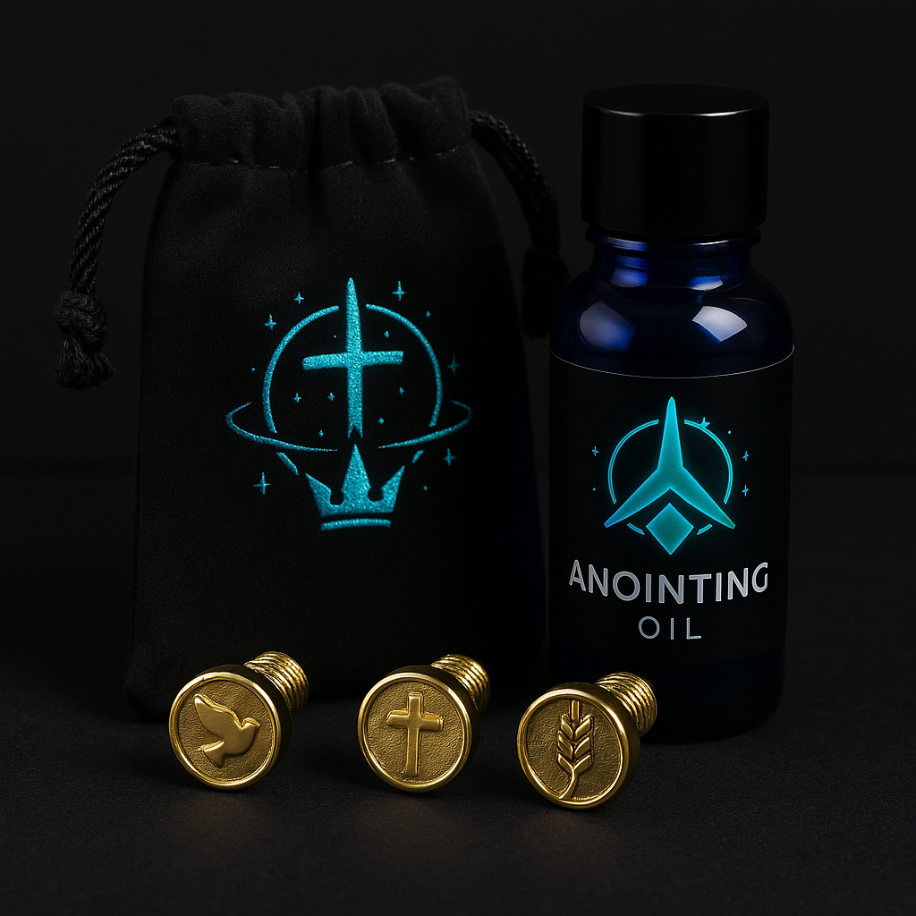 Prayer anointing oil with Christian keepsake bag and seals