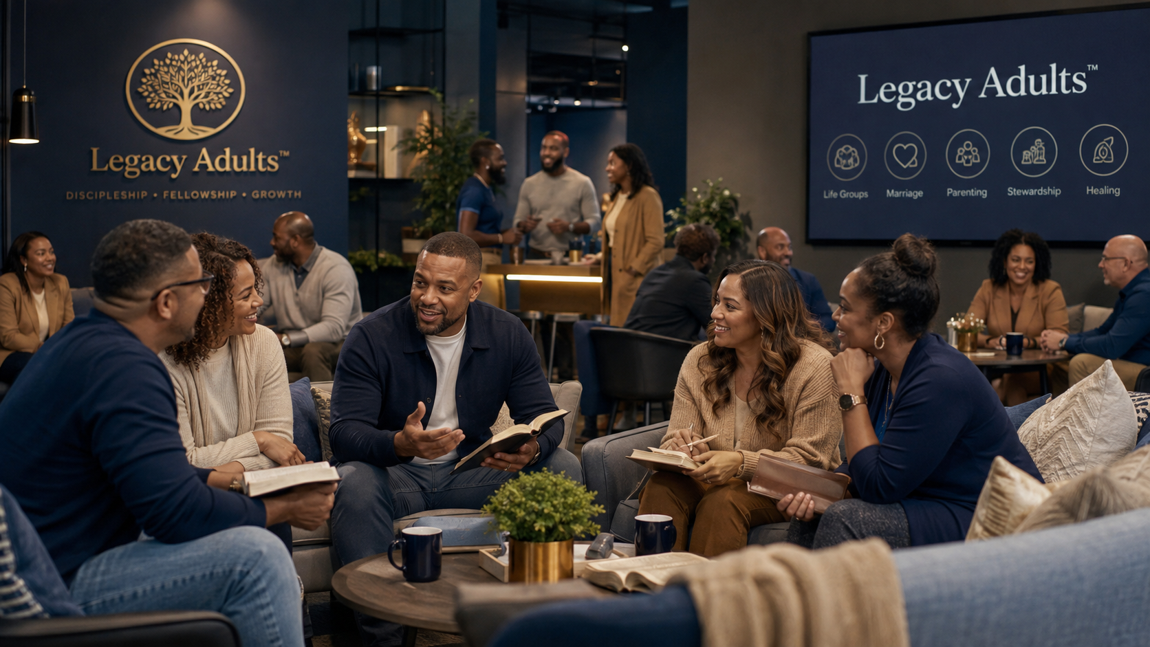 Adults learning Scripture together in a welcoming ministry gathering